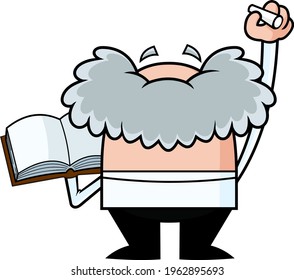 Funny Science Professor Cartoon Character With A Textbook Writes On The Wall. Vector Hand Drawn Illustration Isolated On Transparent Background