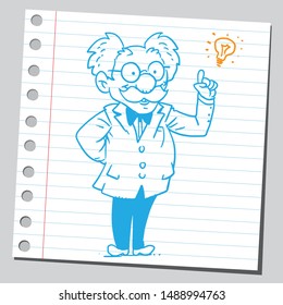 Funny scientist character having an idea.