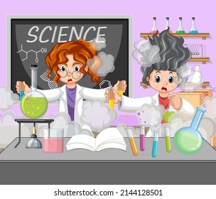 Experimento científico divertido en ilustración de laboratorio