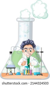 Funny scientist experiment in laboratory illustration