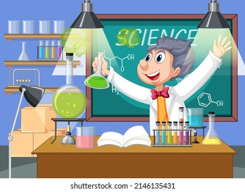 Funny Scientist Experiment Laboratory Illustration Stock Vector ...