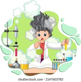 Funny scientist experiment in laboratory illustration