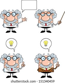 Funny Scientist Or Professor Cartoon Characters. Set Vector Collection 3