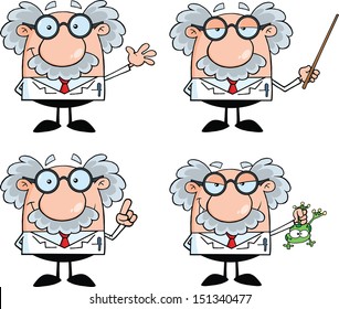 Funny Scientist Or Professor Cartoon Characters. Set Vector Collection 4