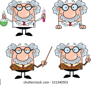 Funny Scientist Or Professor Cartoon Characters. Set Vector Collection 7