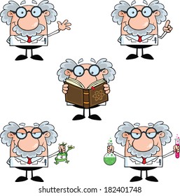 Funny Scientist Or Professor Different Poses 2. Vector Collection Set 