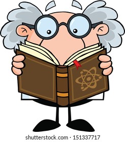 Funny Scientist Or Professor Reading A Book