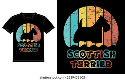 Funny Scottish Terrier Retro Vintage Sunset T-shirt Design template, Scottish Terrier Board, Car Window Sticker, POD, cover, Isolated white background, Silhouette Gift for Scottish Terrier Lover