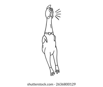 Funny screaming rubber chicken toy, squawking chicken icon doodle hand drawn. Outline line drawing clipart symbol. Vector illustration