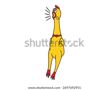 Funny screaming rubber yellow chicken toy, squawking chicken icon doodle hand drawn. colorful cartoon drawing clipart symbol. Vector illustration