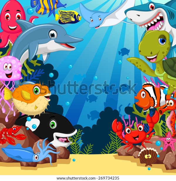 View Sea Animals Cartoon Set Images