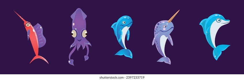 Funny Sea Animals and Underwater Creature Vector Set
