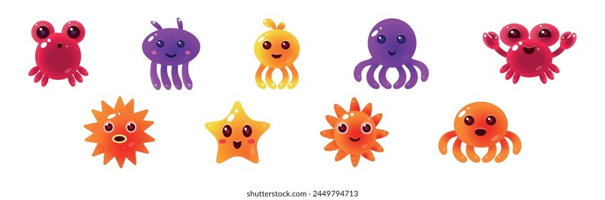 Funny Sea Animals and Underwater Creature Vector Set