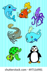 Funny Sea Animals Vector