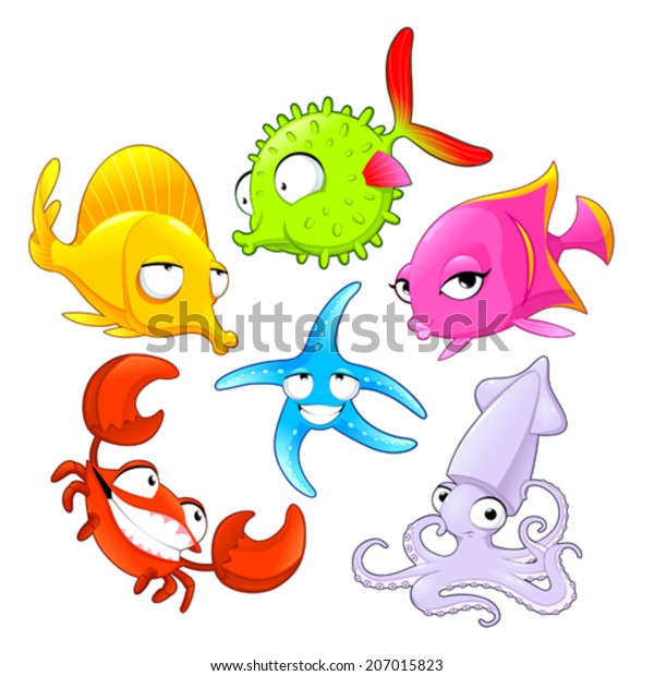 Funny Sea Animals Vector Cartoon Isolated Characters funny-sea-animals-vector-cartoon-isolated-characters