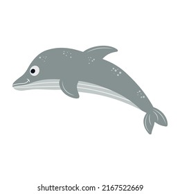 Funny sea dolphin, vector illustration on a white background flat style.