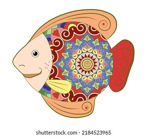 Funny sea fish on a white background. Colorful decorative element for design