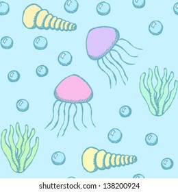 Funny sea pattern, vector seamless pattern