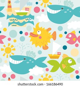 Funny Sea seamless pattern.