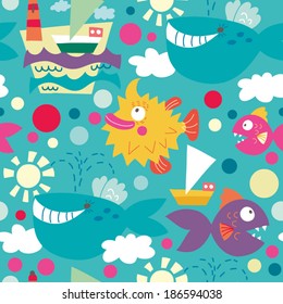 Funny Sea seamless pattern.