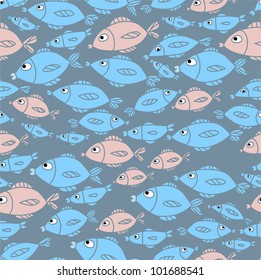 Funny sea seamless pattern vector illustration with fishes
