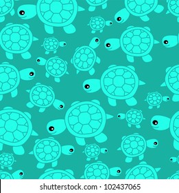 Funny sea seamless pattern vector illustration with turtles