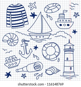 Funny sea set. Vector illustration.