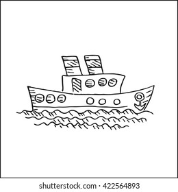 funny sea ship vector hand drawn sketch doodle illustration