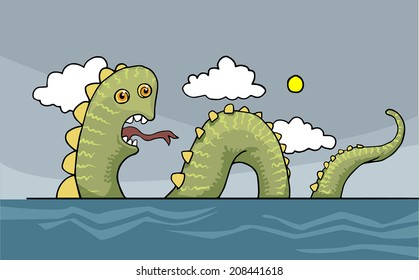 Funny sea snake, dragon, vector illustration