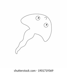 Funny sea stingray in a hand-drawn style. Coloring book for kids with sea creatures.