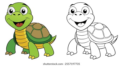 Funny Sea Turtle Cartoon Coloring Page For Kids. Underwater Animal Coloring Book Printable
