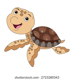 Funny sea turtle on white background