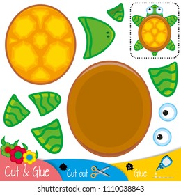 Funny sea turtle is a top view. Education paper game for preshool children. Vector illustration.