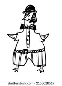 Funny seagull bird, groom bird. Cartoon bird for wedding invitation. Vector, illustration.
