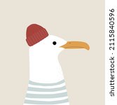 Funny seagull captain. Kids graphic. Vector hand drawn illustration.