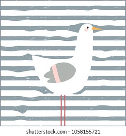 Funny seagull childish print. Vector hand drawn illustration.