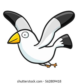 Funny seagull flying in cartoon style - vector.