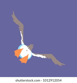 Funny seagull flying, cute comic bird character cartoon vector illustration