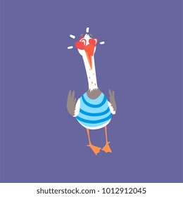 Funny seagull in love with eyes in the shape of heart, cute comic bird character cartoon vector illustration
