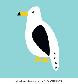 Funny seagull primitive childish style vector. Isolated bird icon illustration. Clip art seagull isolation 