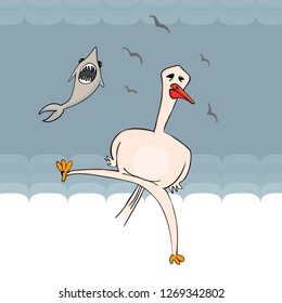 The funny seagull with a shark. Set. vector