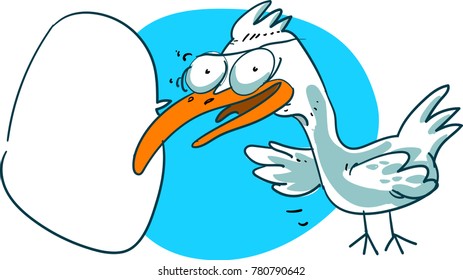 funny seagull speaking to us cartoon style vector illustration