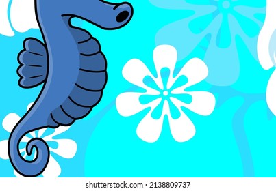 funny seahorse character cartoon background illustration in vector format