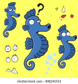 funny seahorse expression cartoon set in vector format 