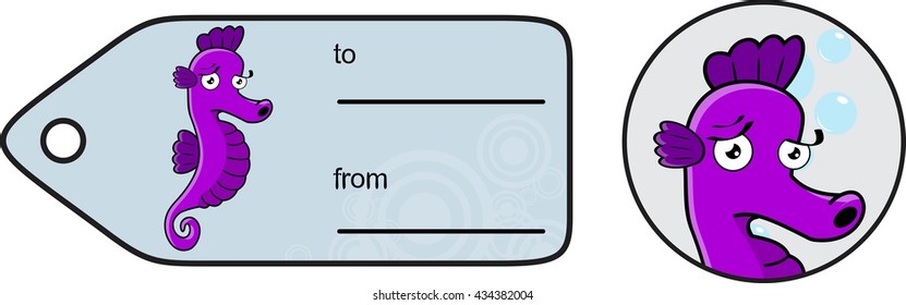 funny seahorse expression cartoon sticker gift card in vector format 