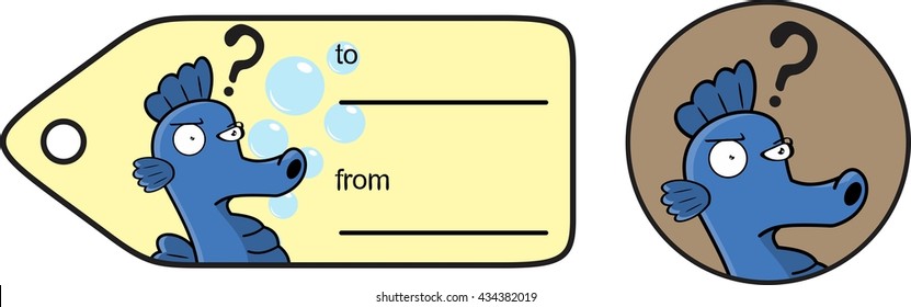 funny seahorse expression cartoon sticker gift card in vector format 