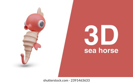 Funny seahorse, front view. Sea, oceanic animal. Color comic character. Children toy. Vector illustration in realistic style. Positive creature. Wildlife