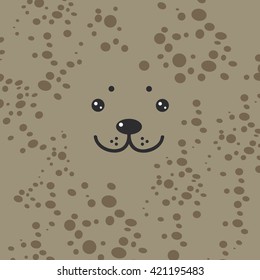 funny seal face on beige brown background. Vector
