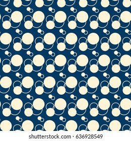 Funny seamless background with geometric pattern composed of white intersecting circles of different size  flat vector illustration  