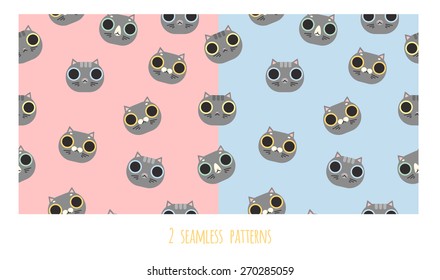 Funny seamless cat pattern set